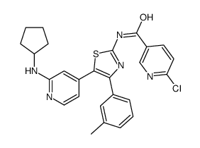 6-chloro-N-[5-[2-(cyclopentylamino)pyridin-4-yl]-4-(3-methylphenyl)-1,3-thiazol-2-yl]pyridine-3-carboxamide结构式