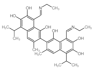 1-(ethylaminomethylidene)-7-[(8Z)-8-(ethylaminomethylidene)-1,6-dihydroxy-3-methyl-7-oxo-5-propan-2-yl-naphthalen-2-yl]-3,8-dihydroxy-6-methyl-4-propan-2-yl-naphthalen-2-one结构式