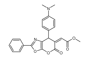 methyl {7-[4-(dimethylamino)phenyl]-5-oxo-2-phenyl-5H-pyrano[3,2-d][1,3]oxazol-6(7H)-ylidene}ethanoate结构式