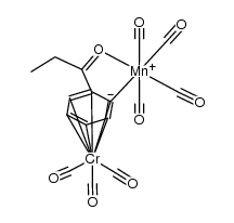 tricarbonyl[(((1,2,3,4,5,6-η)-2-(1-oxopropyl)phenyl)-C,O)tetracarbonylmanganese]chromium Structure