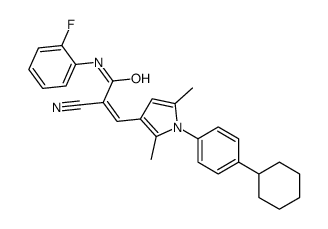 2-cyano-3-[1-(4-cyclohexylphenyl)-2,5-dimethylpyrrol-3-yl]-N-(2-fluorophenyl)prop-2-enamide结构式