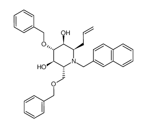 (2R,3S,4R,5R,6R)-2-Allyl-4-benzyloxy-6-benzyloxymethyl-1-naphthalen-2-ylmethyl-piperidine-3,5-diol结构式