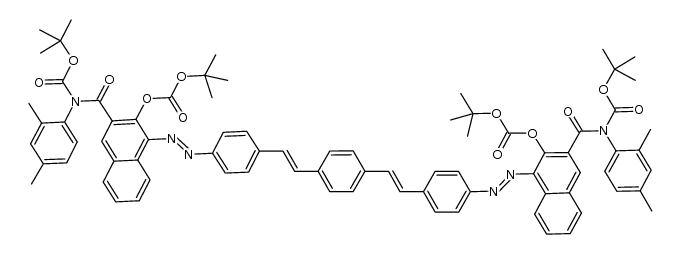 di-tert-butyl (4,4'-(((1,4-phenylenebis(ethene-2,1-diyl))bis(4,1-phenylene))bis(diazene-2,1-diyl))bis(3-((tert-butoxycarbonyl)oxy)-2-naphthoyl))bis((2,4-dimethylphenyl)carbamate)结构式