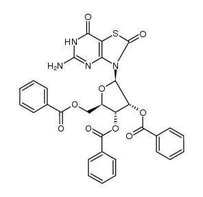 5-amino-3-(2,3,5-tri-O-benzoyl-β-D-ribofuranosyl)thiazolo[4,5-d]pyrimidine-2,7(3H,6H)-dione结构式
