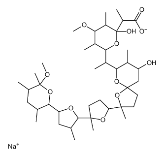 sodium,2-[2-hydroxy-6-[1-[7-hydroxy-2-[5-[5-(6-methoxy-3,5,6-trimethyloxan-2-yl)-3-methyloxolan-2-yl]-5-methyloxolan-2-yl]-2,8-dimethyl-1,10-dioxaspiro[4.5]decan-9-yl]ethyl]-4-methoxy-3,5-dimethyloxan-2-yl]propanoate结构式