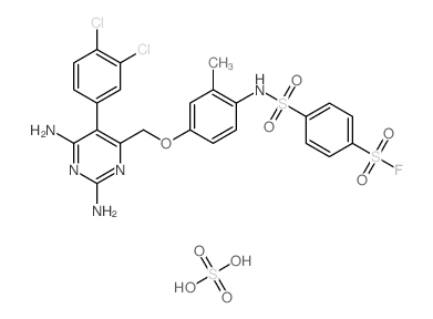4-[[4-[[2,6-diamino-5-(3,4-dichlorophenyl)pyrimidin-4-yl]methoxy]-2-methyl-phenyl]sulfamoyl]benzenesulfonyl fluoride; sulfuric acid Structure