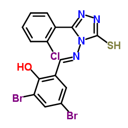 2,4-dibromo-6-[(E)-{[3-(2-chlorophenyl)-5-sulfanyl-4H-1,2,4-triazol-4-yl]imino}methyl]phenol Structure