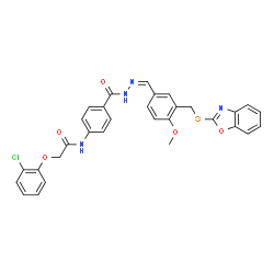Benzoic acid, 4-[[(2-chlorophenoxy)acetyl]amino]-, [[3-[(2-benzoxazolylthio)methyl]-4-methoxyphenyl]methylene]hydrazide (9CI) structure