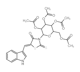[3,4,5-triacetyloxy-6-[(5Z)-5-(1H-indol-3-ylmethylidene)-4-oxo-2-sulfanylidene-thiazolidin-3-yl]oxan-2-yl]methyl acetate Structure