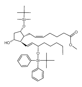 methyl (5Z,13E)-9α-[(tert-butyldimethylsilyl)oxy]-11α-hydroxy-15-[(tert-butyldiphenylsilyl)oxy]prosta-5,13-dienoate结构式