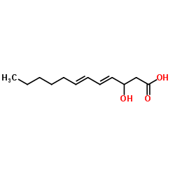 trans,trans-3-Hydroxydodeca-4,6-dienoic acid structure