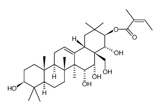 21-O-Angeloyl-R1-barrigenol (21β-Angeloyloxy-3β,15α,16α,22α,28-pentahydroxy-oleanen-(12))结构式