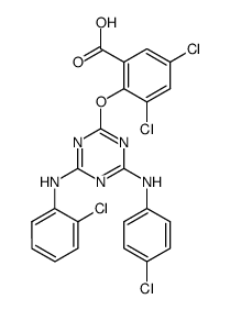 3,5-dichloro-2-[4-(2-chloro-anilino)-6-(4-chloro-anilino)-[1,3,5]triazin-2-yloxy]-benzoic acid结构式