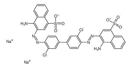 disodium 3,3'-[(3,3'-dichloro[1,1'-biphenyl]-4,4'-diyl)bis(azo)]bis(4-aminonaphthalene-1-sulphonate) structure