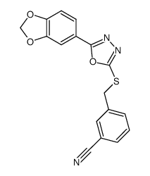 3-(((5-benzo[d][1,3]dioxol-5-yl)-1,3,4-oxadiazol-2-ylthio)methyl)benzonitrile结构式