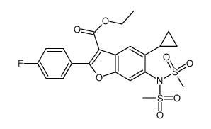 3-Benzofurancarboxylic acid, 6-[bis(Methylsulfonyl)amino]-5-cyclopropyl-2-(4-fluorophenyl)-, ethyl ester结构式