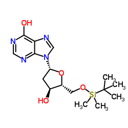 9-{2-Deoxy-5-O-[dimethyl(2-methyl-2-propanyl)silyl]-β-D-erythro-pentofuranosyl}-9H-purin-6-ol结构式