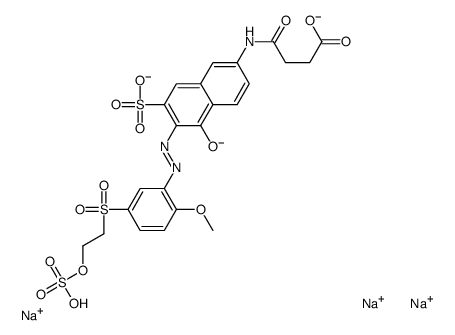 trisodium N-[5-hydroxy-6-[[5-[[2-(sulphonatooxy)ethyl]sulphonyl]-2-methoxyphenyl]azo]-7-sulphonato-2-naphthyl]succinamate structure