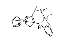 (R,S)-{1-{1-(dimethylamino)ethyl}-2-(phenylthio)ferrocene}palladium dichloride结构式