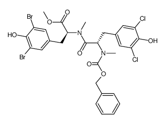 methyl N-Cbz-3,5-dichloro-N-methyl-L-tyrosyl-3,5-dibromo-N-methyl-L-tyrosinate结构式