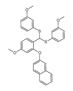 ((4-methoxy-2-(naphthalen-2-yloxy)phenyl)methylene)bis((3-methoxyphenyl)sulfane)结构式