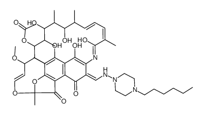 2,7-(Epoxypentadeca(1,11,13)trienimino)naphtho(2,1-b)furan-1,11(2H)-dione, 5,6,9,17,19,21-hexahydroxy-2,4,12,16,18,20,22-heptamethyl-23-methoxy-8-((4-hexyl-1-piperazinylimino)methyl)-, 21-acetate Structure