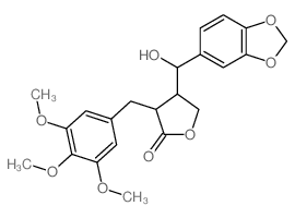 2(3H)-Furanone,4-(1,3-benzodioxol-5-ylhydroxymethyl)dihydro-3-[(3,4,5-trimethoxyphenyl)methyl]-结构式