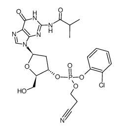 3'-Guanylic acid, 2'-deoxy-N-(2-methyl-1-oxopropyl)-, 2-chlorophenyl 2-cyanoethyl ester Structure