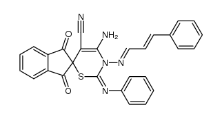 4'-amino-1,3-dioxo-3'-(((E)-3-phenylallylidene)amino)-2'-(phenylimino)-1,2',3,3'-tetrahydrospiro[indene-2,6'-[1,3]thiazine]-5'-carbonitrile Structure