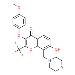 7-hydroxy-3-(4-methoxyphenoxy)-8-(morpholinomethyl)-2-(trifluoromethyl)-4H-chromen-4-one结构式