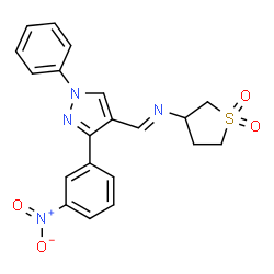 (E)-3-(((3-(3-nitrophenyl)-1-phenyl-1H-pyrazol-4-yl)methylene)amino)tetrahydrothiophene 1,1-dioxide结构式