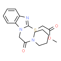 Acetic acid, [[1-[2-oxo-2-(1-piperidinyl)ethyl]-1H-benzimidazol-2-yl]thio]-, methyl ester (9CI) Structure