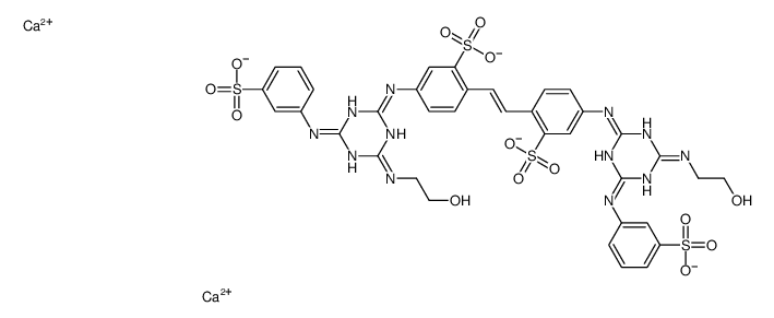 dicalcium hydrogen-4,4'-bis[[4-[(2-hydroxyethyl)amino]-6-[(3-sulphonatophenyl)amino]-1,3,5-triazin-2-yl]amino]stilbene-2,2'-disulphonate structure