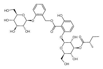 2-{{{2-[(β-D-glucopyranosyl)oxy]phenyl}methoxy}carbonyl}-3-hydroxyphenyl β-D-glucopyranoside 3-[(2S)-2-methylbutanoate] Structure