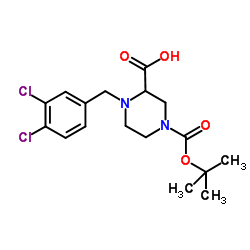 1-(3,4-Dichlorobenzyl)-4-{[(2-methyl-2-propanyl)oxy]carbonyl}-2-piperazinecarboxylic acid structure