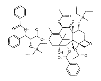 1-hydroxy-7β-triethylsilyloxy-9-oxo-10β-acetyloxy-5β,20-epoxytax-11-ene-2α,4,13α-triyl 4-acetate 2-benzoate 13-[(2R,3S)-3-benzoylamino-2-triethylsilyloxy-3-phenylpropanoate]结构式