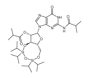 N2-isobutyryl-9-(2-O-isobutyryl-3,5-O-(tetraisopropyldisiloxanylene)-β-D-arabinofuranosyl)guanine结构式