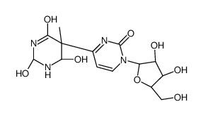 6-hydroxy-5-(1-pentofuranosyl-4'-pyrmidin-2'-one)dihydrothymine structure