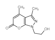 9-(2-hydroxyethyl)-5,7-dimethyl-2-oxa-8,9-diazabicyclo[4.3.0]nona-4,7,10-trien-3-one结构式