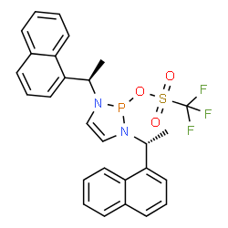 1,3-双[((1R)-1-(1-萘基)乙基]-2,3-二氢-1H-1,3,2-二氮杂磷-2-基三氟甲磺酸盐结构式