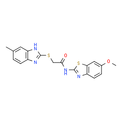 N-(6-methoxy-1,3-benzothiazol-2-yl)-2-[(5-methyl-1H-benzimidazol-2-yl)sulfanyl]acetamide结构式