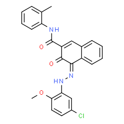 (4E)-4-[(5-chloro-2-methoxy-phenyl)hydrazinylidene]-N-(2-methylphenyl)-3-oxo-naphthalene-2-carboxamide structure