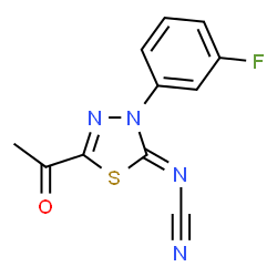 2-Acetyl-5-cyanimino-4,5-dihydro-4-(3-fluorophenyl)-1,3,4-thiadiazole结构式