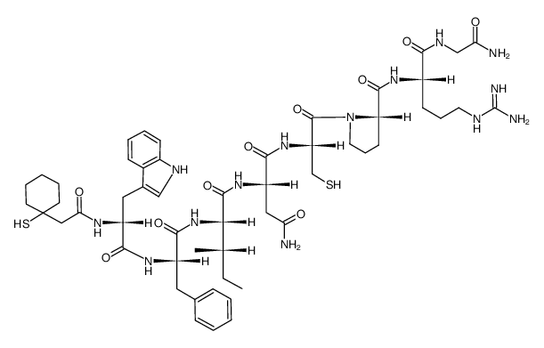 Oxytocin, beta-mercapto-beta,beta-cyclopentamethylenepropionic acid-tr yptophyl(2)-phenylalanyl(3)-isoleucyl(4)-arginine(8)- picture