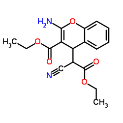 ethyl 2-amino-4-(1-cyano-2-ethoxy-2-oxoethyl)-4H-chromene-3-carboxylate structure