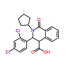 2-Cyclopentyl-3-(2,4-dichlorophenyl)-1-oxo-1,2,3,4-tetrahydro-4-isoquinolinecarboxylic acid Structure