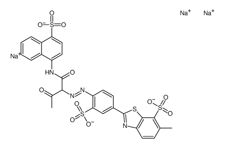 trisodium 6-methyl-2-[4-[[2-oxo-1-[[(4-sulphonato-1-naphthyl)amino]carbonyl]propyl]azo]-3-sulphonatophenyl]benzothiazole-7-sulphonate structure