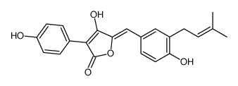 4-Hydroxy-5-[(Z)-[4-hydroxy-3-(3-methyl-2-butenyl)phenyl]methylene]-3-(4-hydroxyphenyl)furan-2(5H)-one结构式