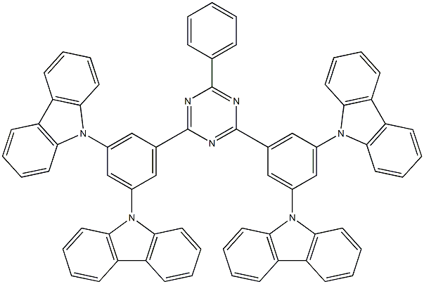 9,9',9'',9'''-(((6-苯基-1,3,5-三嗪-2,4-二基)双(苯-5,3,1-三基))四(9H -咔唑)结构式