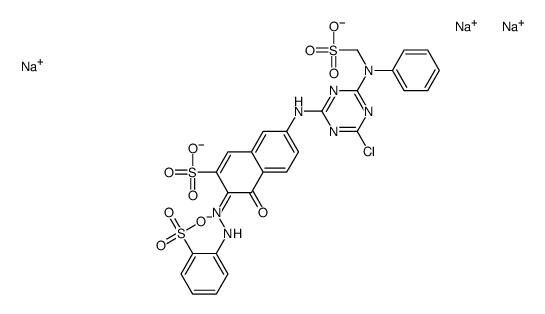 trisodium 7-[[4-chloro-6-[N-(sulphonatomethyl)anilino]-1,3,5-triazin-2-yl]amino]-4-hydroxy-3-[(o-sulphonatophenyl)azo]naphthalene-2-sulphonate结构式